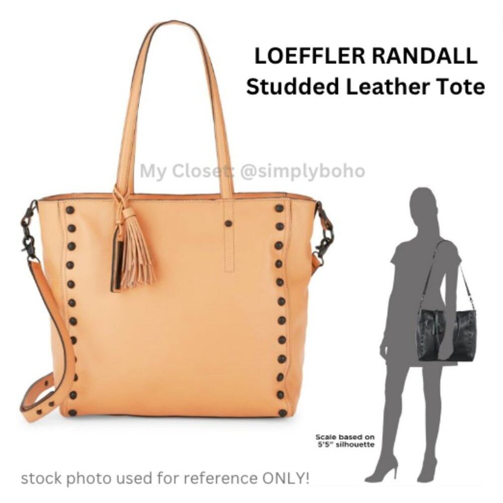 LOEFFLER RANDALL Studded Tan Leather Tote Tassels and tonal
